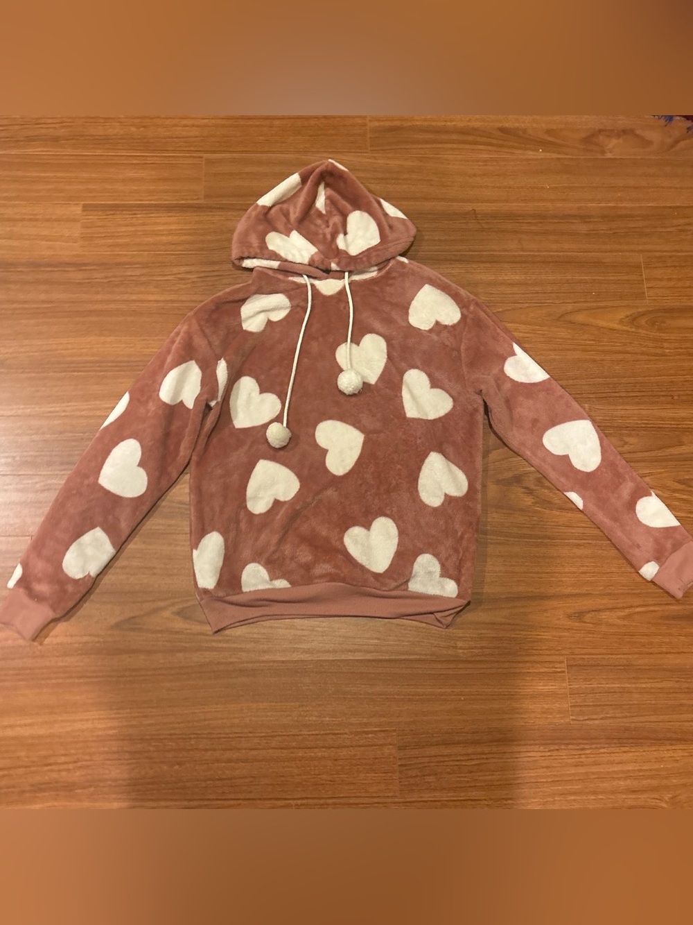 Cozy Pink Heart Plush Hoodie